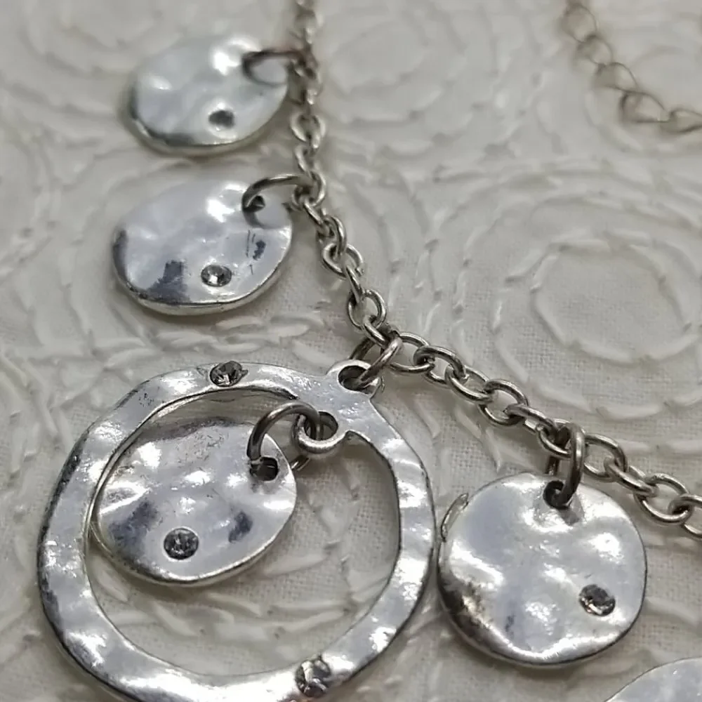 Necklace Circle Drops Silver Multiple Chain Necklace
